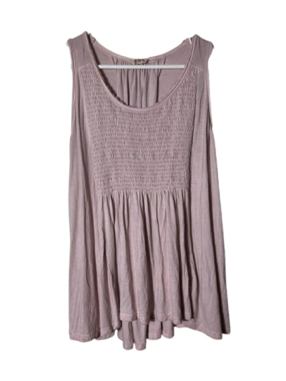 Pol light pink swing smocked lace up back tank top womens L boho